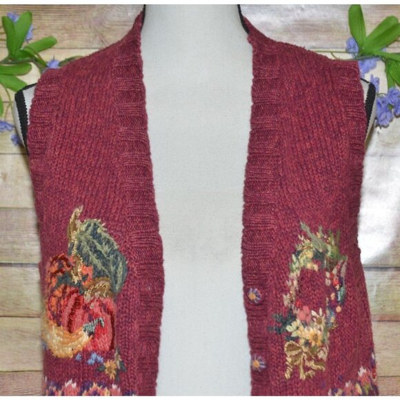 Vintage Heirloom Collectibles Size M Button Up Cardigan Vest Sweater Fall Scene - Picture 9 of 14